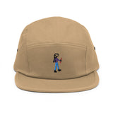 girl with stick embroidered five panel hat