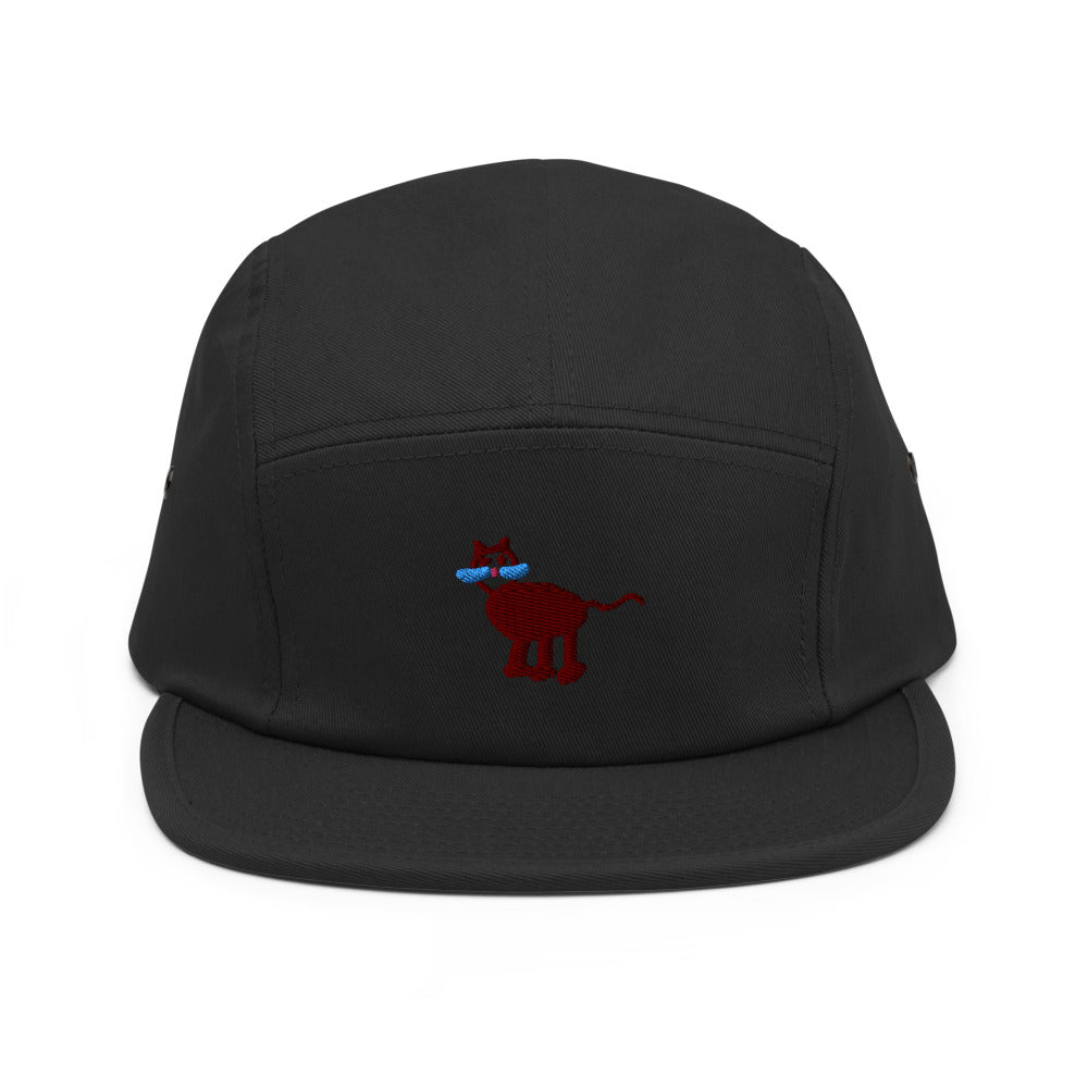 cat embroidered five panel hat